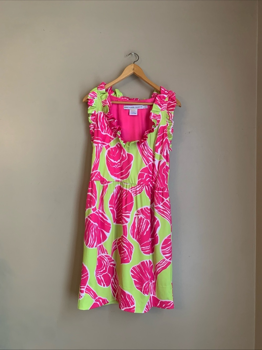 Gretchen Scott Dress Women Large Pink Yellow Girlie Girl Shell Shock Sleeveless